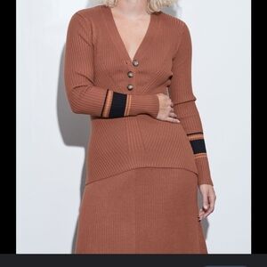 Just Female knit brown large button detail v neck top